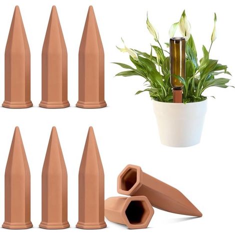 Piquets d'arrosage automatique - Argile - Hexagonaux - Lot de 6 - Pour plantes en pot d'intérieur et d'extérieur
