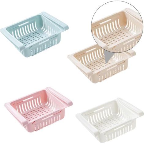 4 étagères de rangement plastique légères pour réfrigérateur, bacs coulissants (1/3)