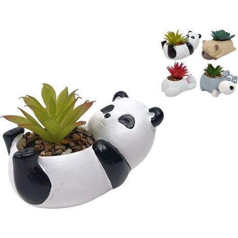 TRADE SHOP - Set 12pz Vaso Portafiori A Forma Di Animaletto Sdraiato Con Pianta Grassa 4 Modelli 660959 - (1/3)