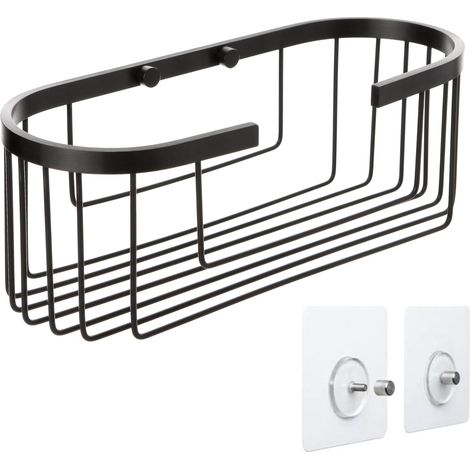 1 - Etagere Salle de Bain - Panier de Douche - Fixation Sans Percage Quick Fix - Aluminium Inoxydable Base Rainurée Pour Gel Shampoing - Noir - 12x11,5x30 cm (1/5)