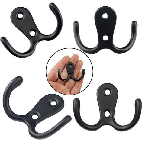 Lot de 6 crochets doubles muraux noirs pour suspendre chapeaux, vêtements et serviettes (1/5)