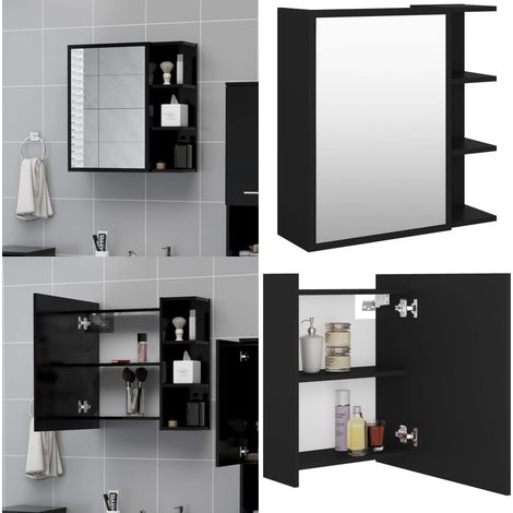 Armoire à miroir de salle de bain Noir Bois d’ingénierie - Armoire Salle De Bain - Meuble Salle De Bain - Miroir Salle De Bain - Rangement Salle De Bain - Armoire Noir - Home & Living