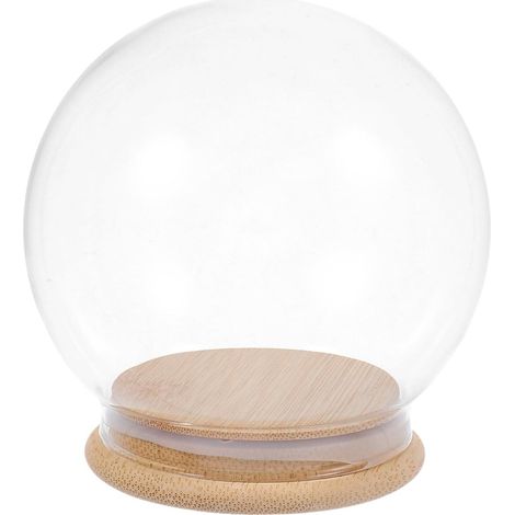 Globe en verre avec base en bambou dôme transparent pour décoration et bricolage (1/5)