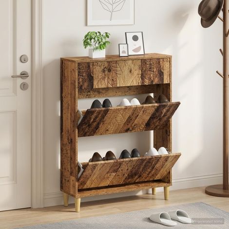vidaXL Shoe Cabinet DELFT 78 x 24 x 103 cm Engineered Wood Old Wood (1/5)