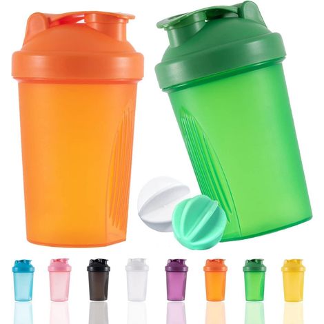 Shaker protéiné 400ml sans BPA avec grille et échelle, lot de 2 (Orange+Vert) (1/5)