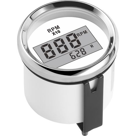 Digitaler Drehzahlmesser 0–9990 U/min, wasserdicht nach IP67, rote Hintergrundbeleuchtung, 52-mm-LCD-Display, 9–32 V, weißes Zifferblatt, silbernes Gehäuse (1/5)