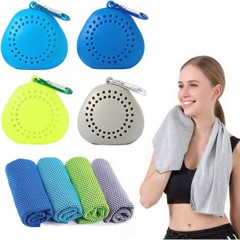 Paquete de 4 toallas deportivas, 60x30cm, toallas refrescantes/de hielo, para gimnasio, altamente absorbentes, de secado rápido, rosa/naranja/rojo rosado/gris. (1/5)