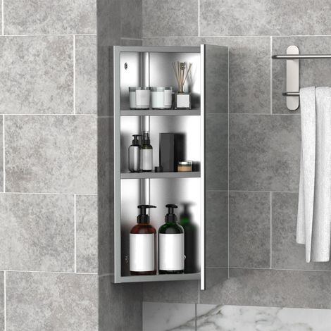 HOMCOM Armoire Miroir Salle de Bain Armoire de Toilette Murale Meuble d'angle 2 étagères dim. 30L x 18.4l x 60H cm Acier INOX.