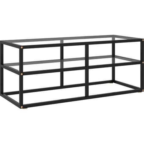 Meuble TV noir avec plateau en verre trempé, 100 x 40 x 40 cm