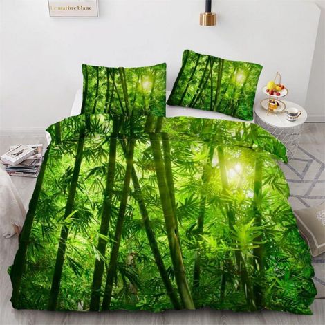 Bettwäsche-Set 155x220 cm 3-teilig Mikrofaser Bambus-Wald 3D-Motiv mit Reißverschluss