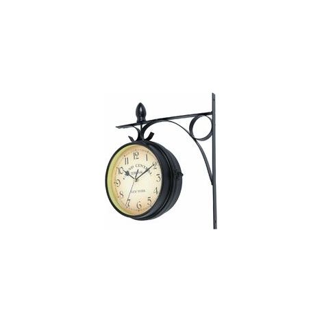 Horloge Murale Rétro - Horloge à Deux Cadrans avec Pendule Double Face - Pour Intérieur et Extérieur - 21,8 cm - Noir (1/5)