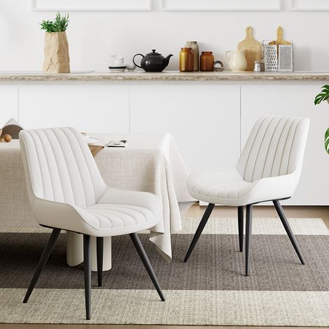 Lot de 2 chaises de salle à manger, chaise de cuisine avec dossier, chaise de salon ergonomique, chaise en Tissu, Blanc (1/5)