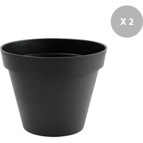 EDA – Lot de 2 pots de fleur rond 60 cm Ø – Hauteur 47 cm – Réserve d'eau – Résistant au gel et aux UV – Fabriqué en France