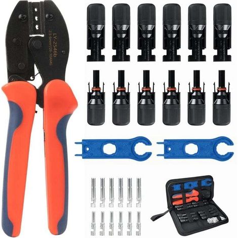 Kit di crimpatura per cavi fotovoltaici da 2,5/4/6 mm², 6 coppie di connettori solari maschio/femmina, 1 pinza crimpatrice, 2 chiavi per connessioni di cavi fotovoltaici -Crezuo