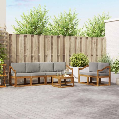 vidaXL Outdoor-Sofagarnitur mit Kissen 7 pcs Natürlich und Hellgrau (1/5)