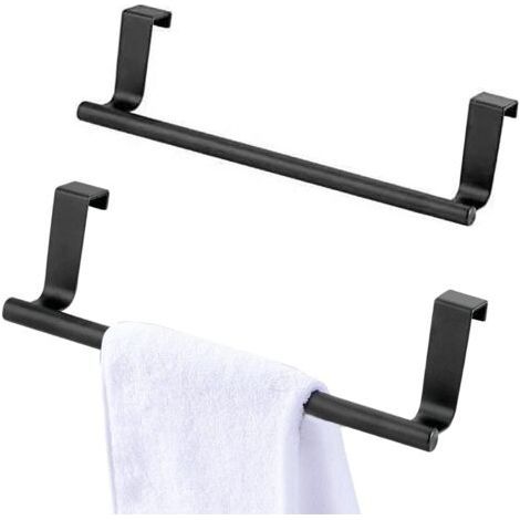 2 Porta asciugamani da cucina, gancio per asciugamani, barra di sospensione in acciaio inox per cucina e bagno, porta asciugamani da bagno senza foratura, porta asciugamani (2x36 cm, nero) (1/5)