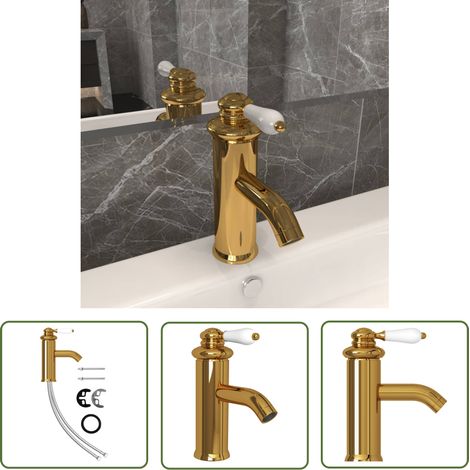 The Living Store Robinet de lavabo de salle de bain Doré 130x180 mm - Robinet De Lavabo - Robinet Salle De Bain - Robinet Doré - Robinet Mitigeur - Robineterie (1/5)