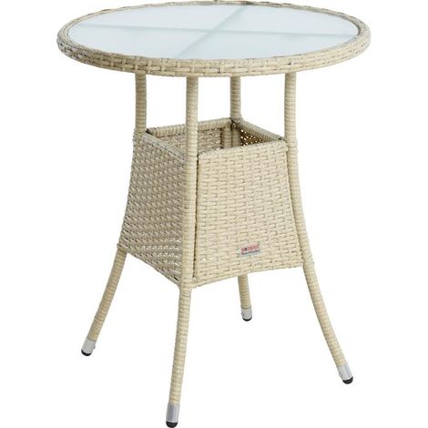 Beistelltisch Tisch Polyrattan Gartentisch Rattan Balkontisch Rund Beige (1/5)