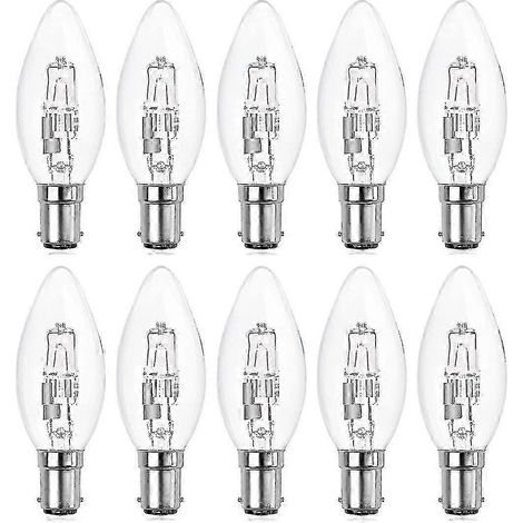 Packung mit 10 B15d-Halogenlampen, dimmbar, 42 W, C35-Halogenlampe, 42 W B15d, Eco-Halogenlampen, B15d, Kerzen, Glühbirnen, kleiner Bajonettverschluss (1/5)