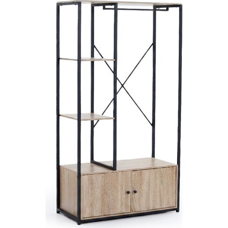 Armario Colgador Abierto Nancy Diseño Industrial, 167cm, Roble y Negro (1/4)