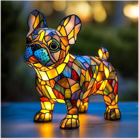Veilleuse - Bouledogue Français - Lampe De Table Led En Résine Teintée - Décoration Intérieure Vintage - 1 Pièce