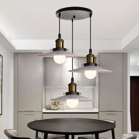 U-do 3 Têtes Lustre Lampe Style Rural - Forme d'OVNI - Noir et Blanc (1/4)