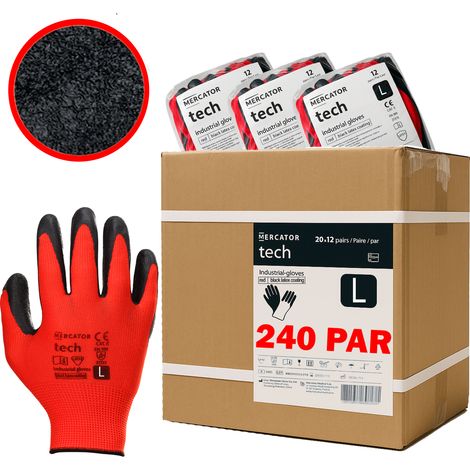 Gants de travail MERCATOR Tech en latex rouge et noir - Taille L - 240 paires (1/5)