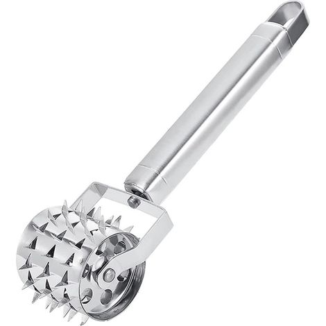 19 cm Attendrisseur de Viande, Acier Inoxydable Argenté Marteau à Viande, Rouleau Type Attendrisseur de Viande