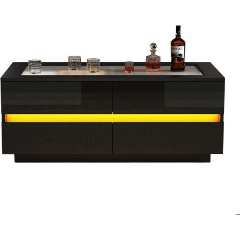 Table basse avec rangement 100 x 50 x 40 cm plateau en verre trempé table de salon 4 tiroirs éclairage led finition brillante (1/5)