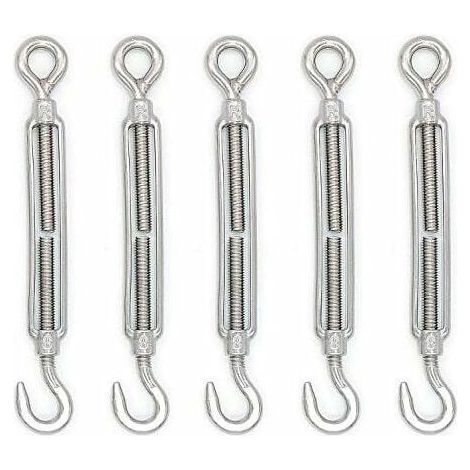 Tendeur Cable Crochet M8 (Crochet et Oeil), Tendeur Fil Acier/Tendeur Cable INOX en Acier Inoxydable 304 pour Fil a Linge, Cable Acier, Corde Acier - Lot De 5 (1/5)