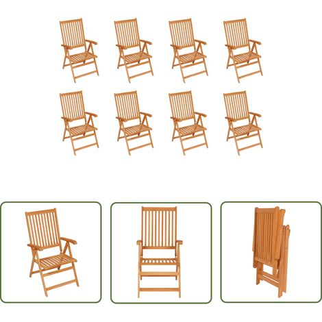 Lot de 8 Chaises de jardin et de camping inclinables, Chaises de relaxation, Bois de teck solide OIB4001E (1/5)