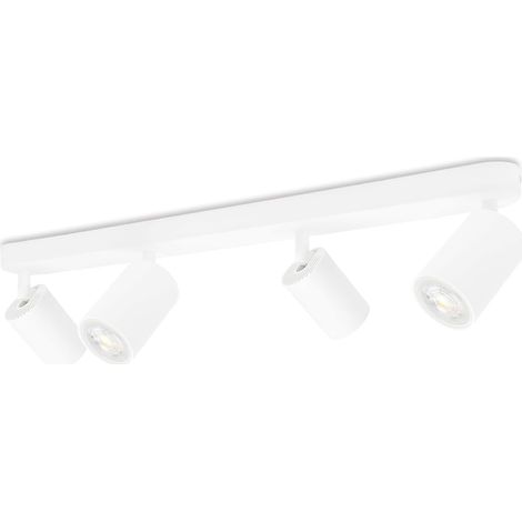 1 Plafonnier 4 Spots Orientables, Métal Blanc, Douille GU10, Salon Chambre Cuisine