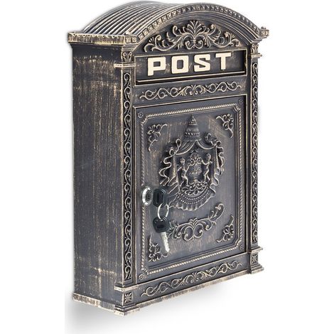 Relaxdays Antique-looking Letter Box, 44.5 x 31 x 9.5cm, Outdoor, Wall-Mount Mailbox, Cast Aluminium, A4 Letters, Bronze