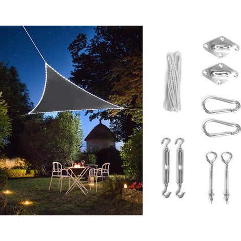Solar Sonnensegel mit 107 LEDs Dreieck Anthrazit 3,6m, Terrassensegel & Ösenset (1/5)