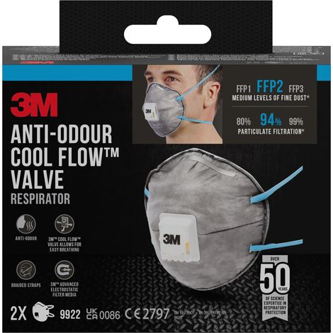 Masque anti-particules et anti-odeurs 3M™ 9922 avec valve Cool Flow™, FFP2 (1/6)