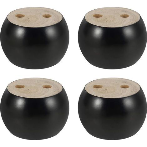 Set mit 4 runden Möbelfüßen aus Holz, Höhe 5 cm, für Sofa, Bett, Sessel, Kleiderschrank, mit Schrauben und Band (schwarz) (1/5)