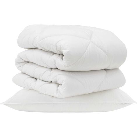 Couette en microfibre blanche garnie de duvet, avec 2 oreillers. (1/5)