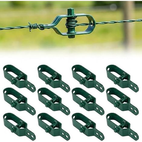 Wire Mesh and Tension Wire - Heavy Duty Plastic Metal Fence Tensioners 10 x 2.5 cm for Garden, Clothesline Support, Steel Cable on Wood or Iron Poles (Green) (1/5)
