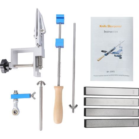 Système d'affûtage guidé, outil professionnel avec pierres à aiguiser diamantées grain 150/400/800/2000 pour lames de cuisine et d'extérieur avec 4 (1/5)