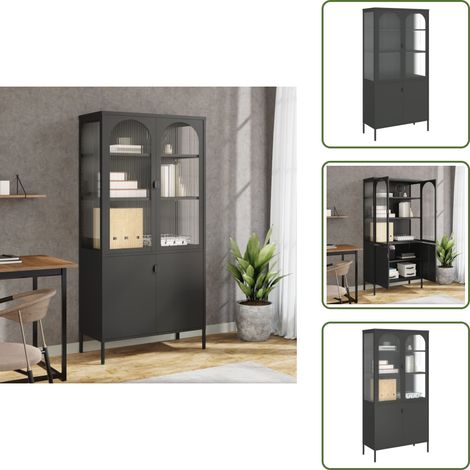 Buffet haut noir 90x40x180 cm verre et acier - Buffet - Armoire - Meuble De Rangement - Meubles De Salon - Mobilier Contemporain (1/5)