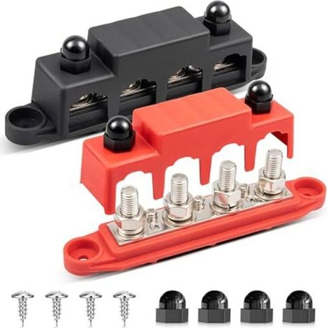 Blocco di distribuzione sbarre collettrici da 150 A 12 V-48 V CC, barra di distribuzione con 4 bulloni terminali M8 e 3 bulloni M4 per impianti elettrici automobilistici, nautici, per camper e camion. (1/5)
