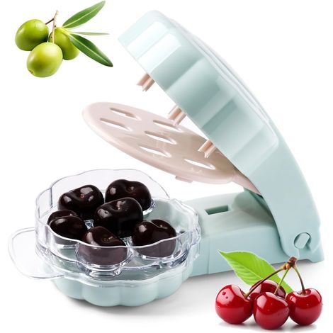 Dénoyauteur à 6 trous pour cerises et olives, dénoyauteur à ouverture rapide par simple pression et traction avec système de verrouillage, dénoyauteur multi-fruits pour cerises, dattes et olives - Dén (1/5)