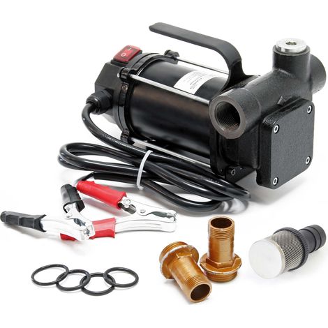 Wiltec – Pompe d'aspiration diesel auto-amorçante 12V 550W 80l/min – Utilisation mobile avec bornes de batterie – Pour gazole et fioul