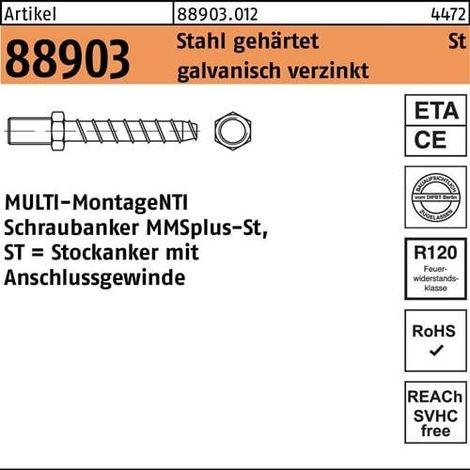 HECO SCHRAUBEN Ancrage béton MULTI-MONTI MMSplus-St Épaisseur (1/2)