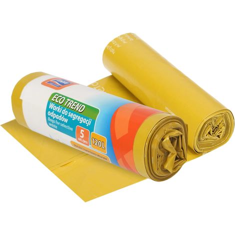 Bolsas para la separación de residuos metálicos y plásticos, marca ECO trend, color amarillo, 120 l, 5 unidades.