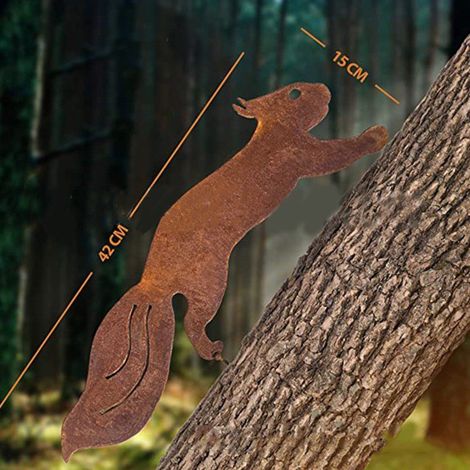Eichhörnchen für Baum - Gartendeko aus Metall - 42 cm - Natürliche Rostpatina
