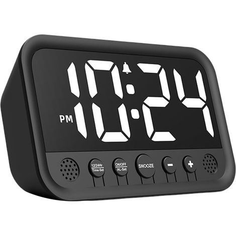 Petite Horloge Numérique LED pour Chambre - Réveil Fort pour Gros Dormeurs Adultes et Ados - Horloge de Bureau Électrique à Brancher - Fonctions Volume/Luminosité/Snooze Réglables - Design Simple de C (1/5)