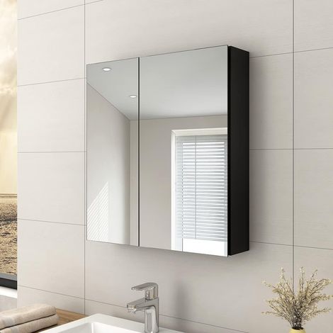 EMKE Bathroom Vanity Mirror Cabinet with Storage - Double Door Wall Mounted Storage Cupboard Aluminum Frameless Medicine Cabinet, Makeup Bathroom Wall Storage Cabinets Black (1/5)