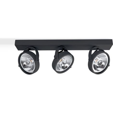 Triple spot plafonnier orientable "IRIS" + 3 ampoules AR111 GU10 - Blanc Neutre - Noir