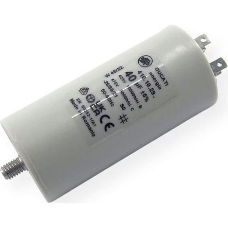 Ducati Energia – Condensateur permanent 40µF cosses Faston – Ø45x92mm – Pour moteurs électriques 220V – Homologué VDE EN60252-1
